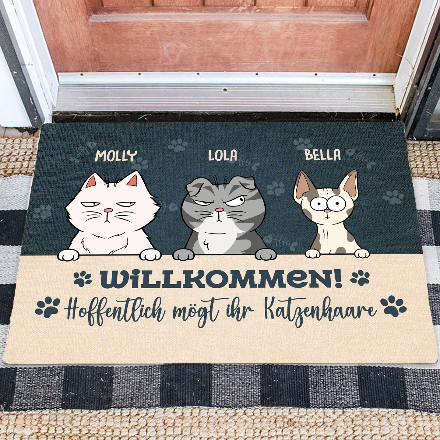 Willkommen Hoffentlich Magst Du Katzenhaare - Personalisierte Fußmatte Für Katzenliebhaber